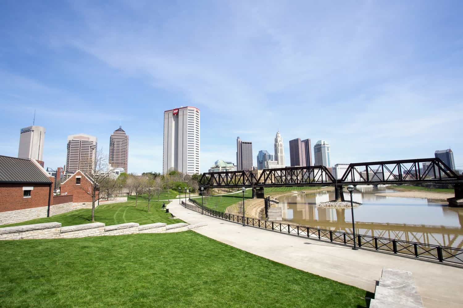 View of the downtown Columbus skyline from North Bank Park