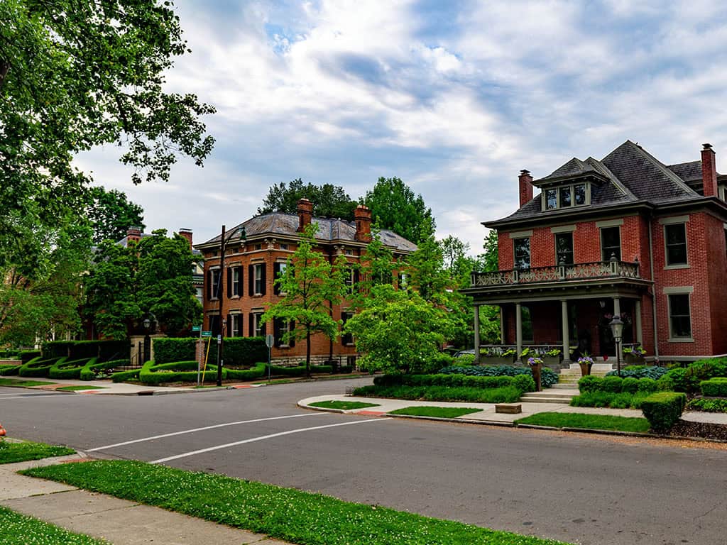 Historic homes on a tree-lined street in German Village
