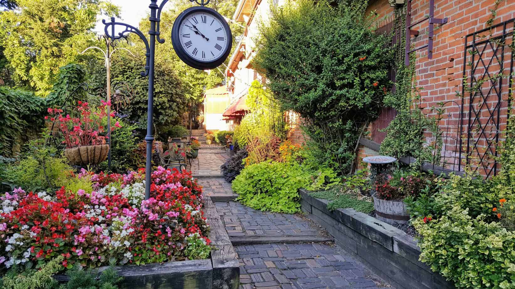Brick walkway and gardens in German Village