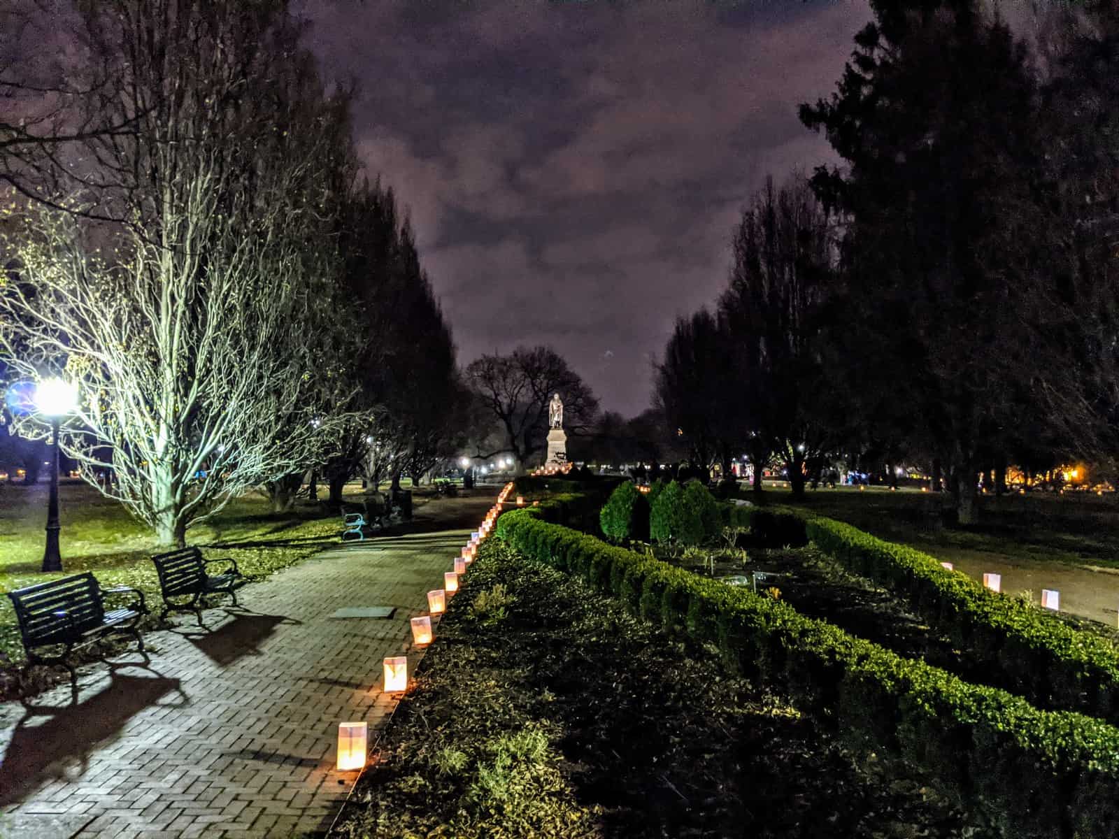 Schiller Park lit up during Village Lights